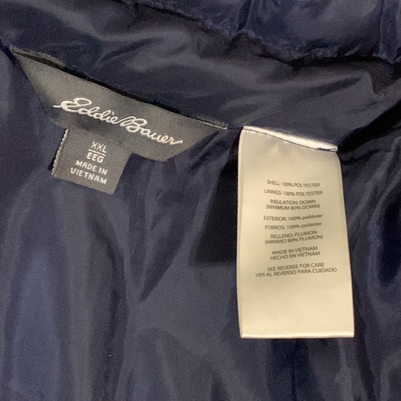 EUC Eddie Bauer Mens XXL Down Puffer Jacket Navy Blue EB650 - Picture 7 of 9